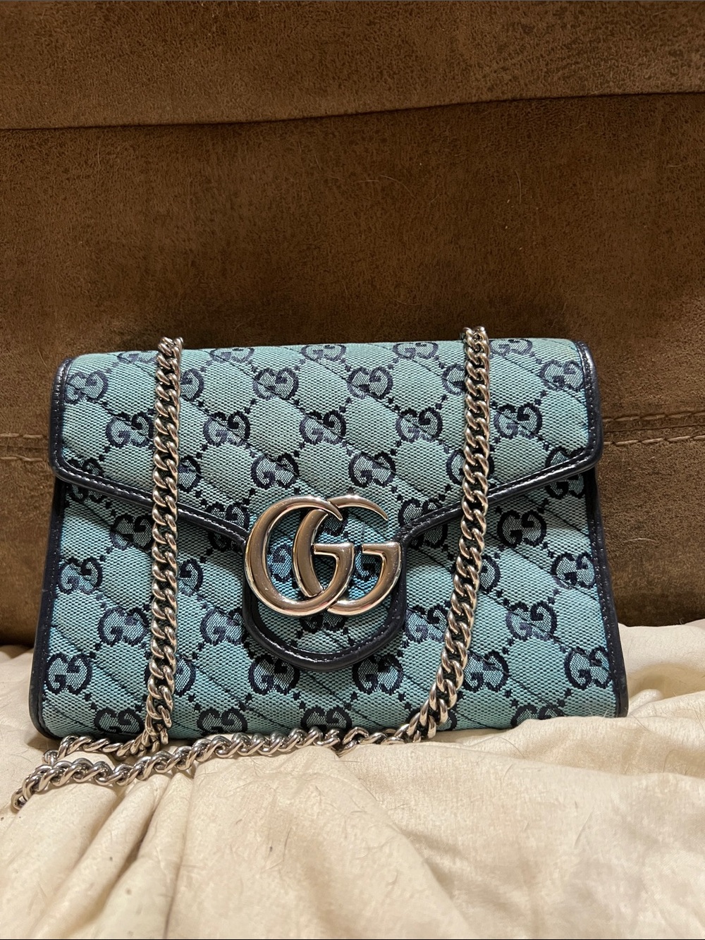 Gucci Blue GG Canvas Chain Shoulder Bag (WOC)
